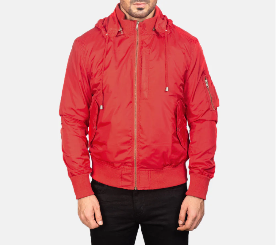 Red Hooded Bomber Jacket Verified Leather