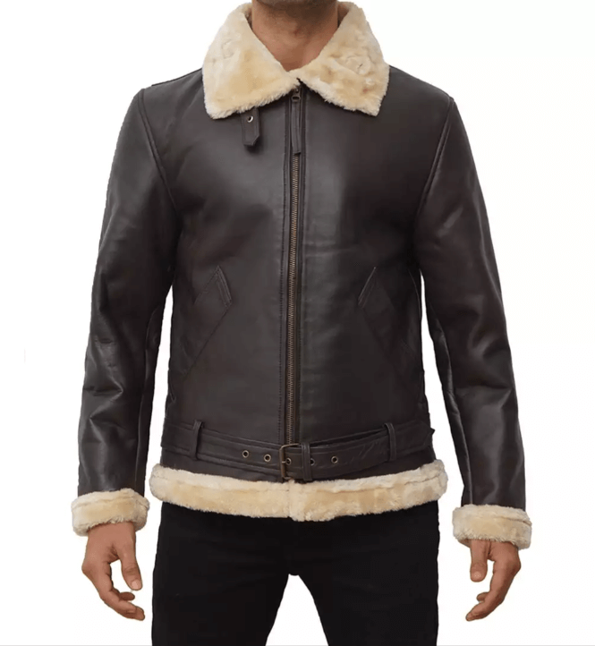 Mens Real Leather Dark Brown Shearling Bomber Jacket Verified Leather