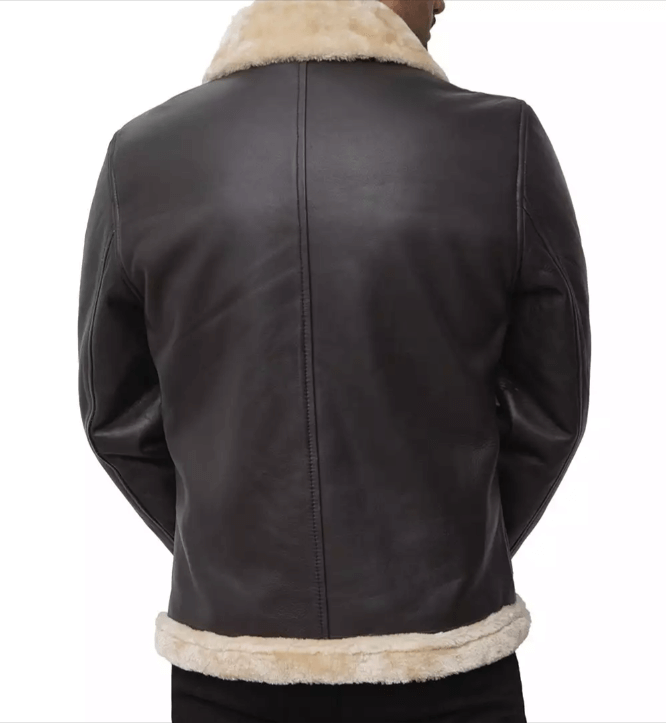 Mens Real Leather Dark Brown Shearling Bomber Jacket Verified Leather