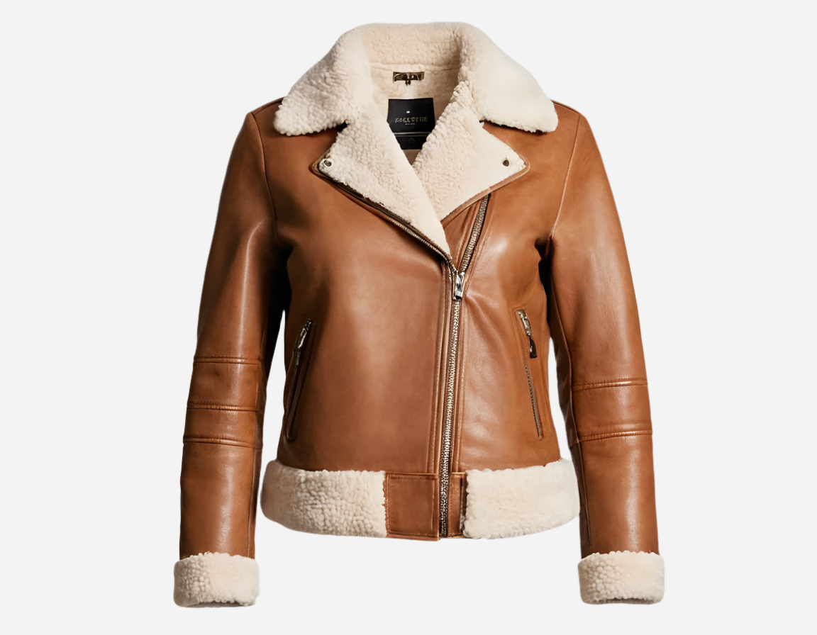 Aspen Brown Leather Shearling Zip Jacket Verified Leather