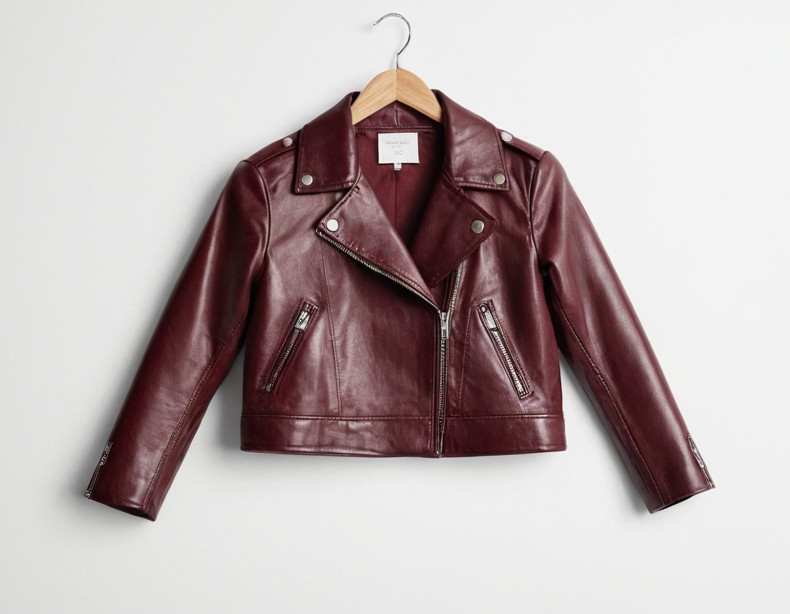 Womens Maroon Real Leather Cropped Jacket Verified Leather