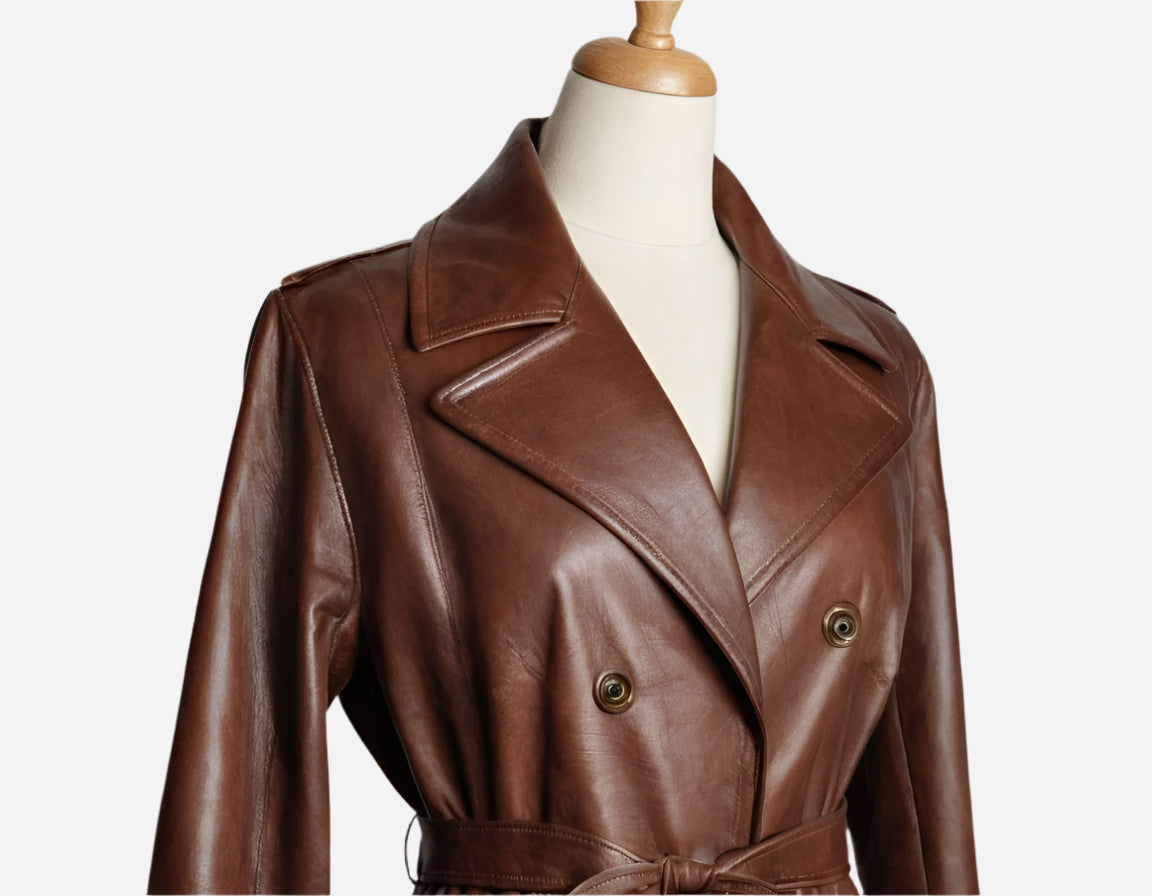 Vintage Women’s Brown Leather Long Coat Verified Leather