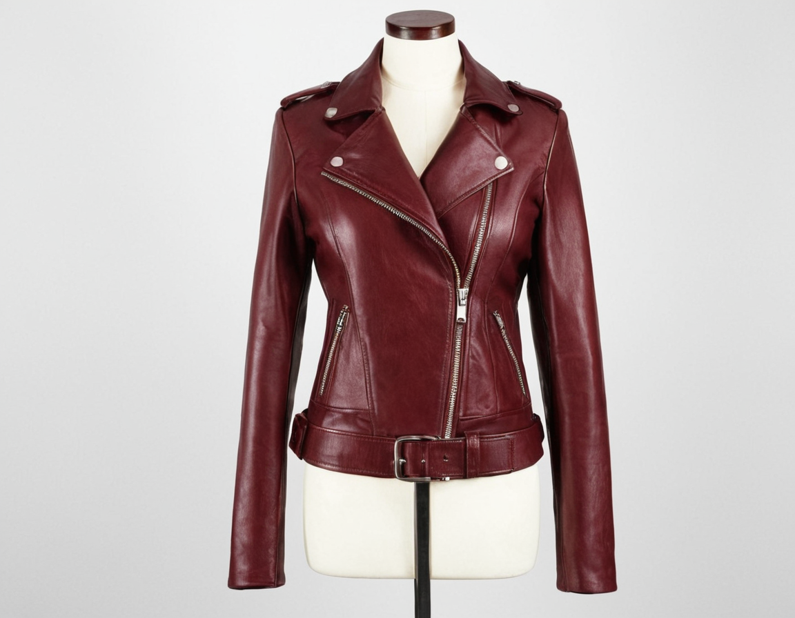 Womens Maroon Leather Asymmetrical Jacket Verified Leather