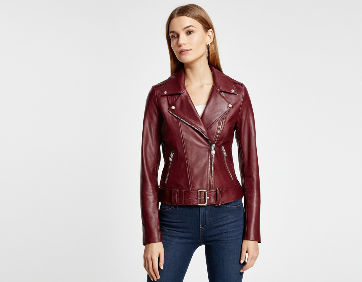 Womens Maroon Leather Asymmetrical Jacket Verified Leather
