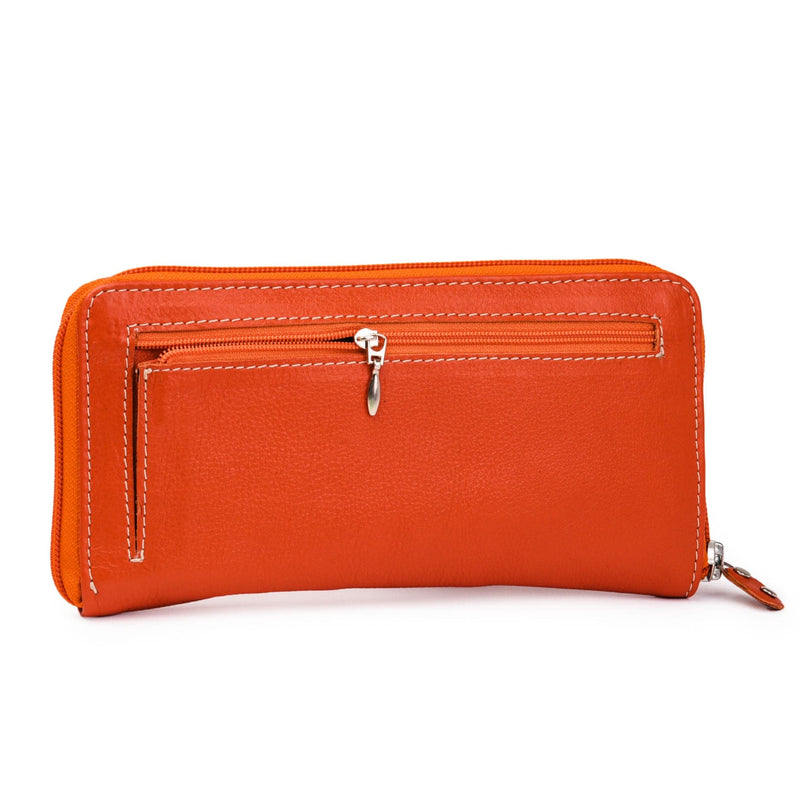 Leather Zip Around Wallet - Red Verified Leather