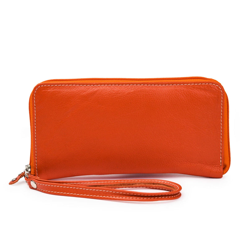 Leather Zip Around Wallet - Red Verified Leather