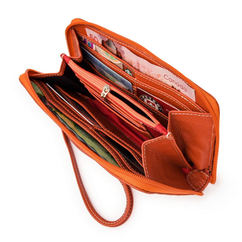 Leather Zip Around Wallet - Red Verified Leather