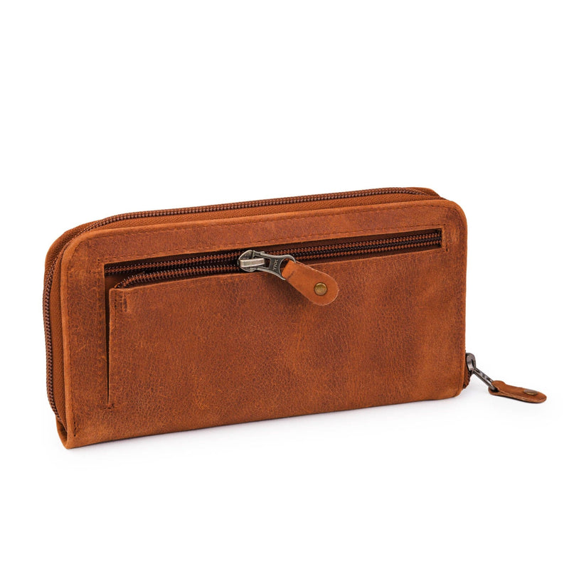Leather Zip Around Wallet - Red Verified Leather