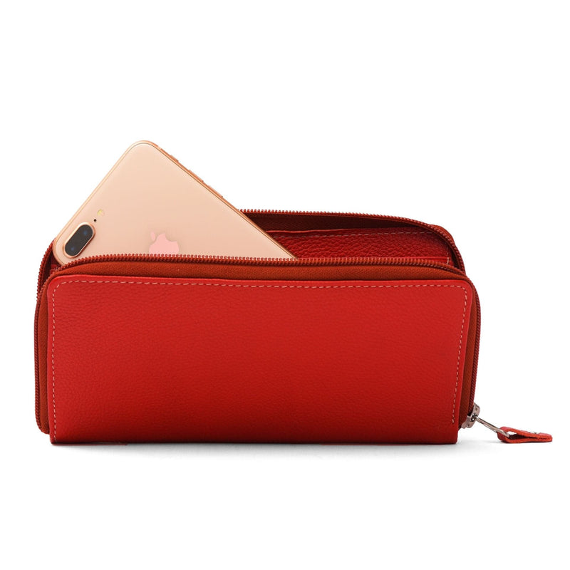 Leather Zip Around Wallet - Red Verified Leather