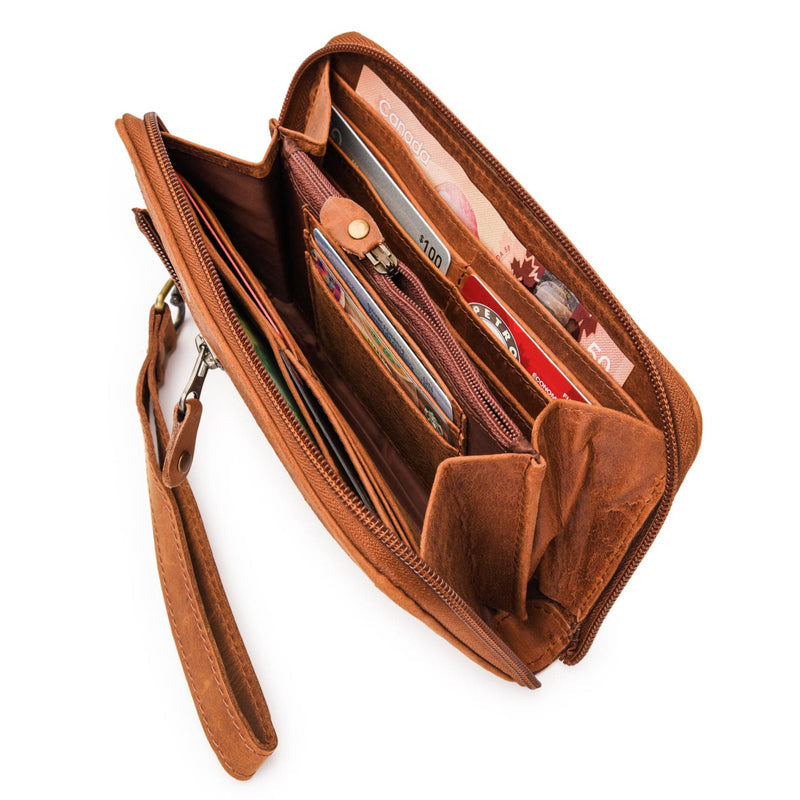 Leather Zip Around Wallet - Red Verified Leather
