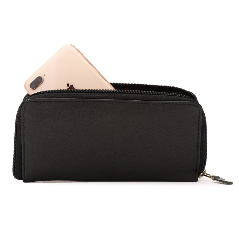 Leather Zip Around Wallet - Red Verified Leather