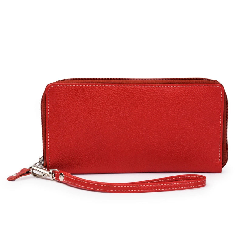 Leather Zip Around Wallet - Red Verified Leather