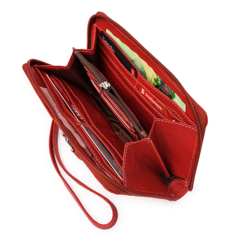 Leather Zip Around Wallet - Red Verified Leather