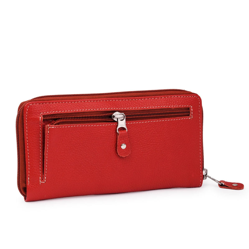 Leather Zip Around Wallet - Red Verified Leather