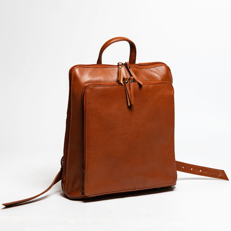 Tech Leather Backpack - Saddle
