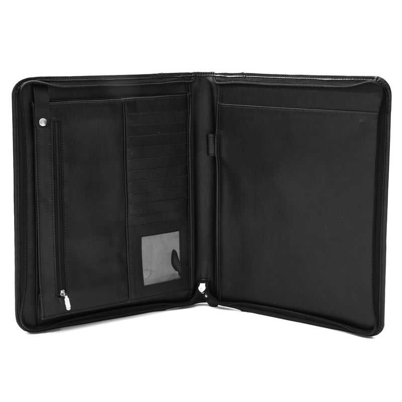 Zip-Up Leather Padfolio - Black