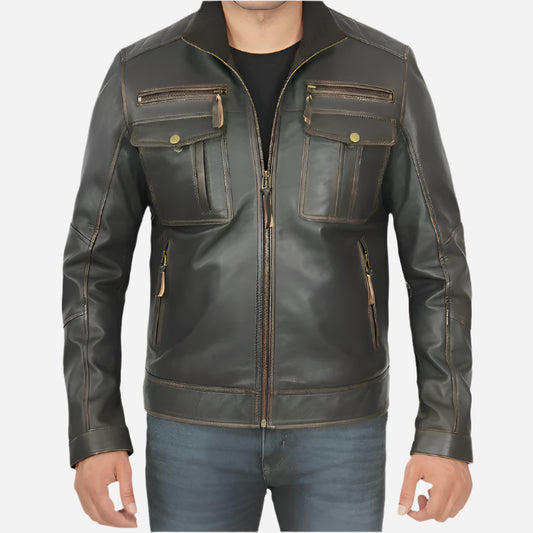 Mens Vintage Distressed Leather Jacket