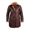 Women B3 Aviator Fur Shearling Brown Hooded Leather Duffle Coat