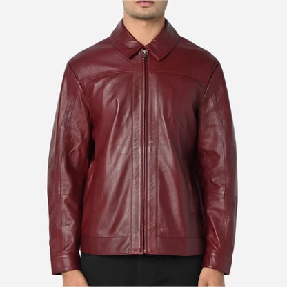 Mens Plain Red Leather Jacket
