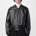 Black Zip Up Bomber Leather Jacket for Men