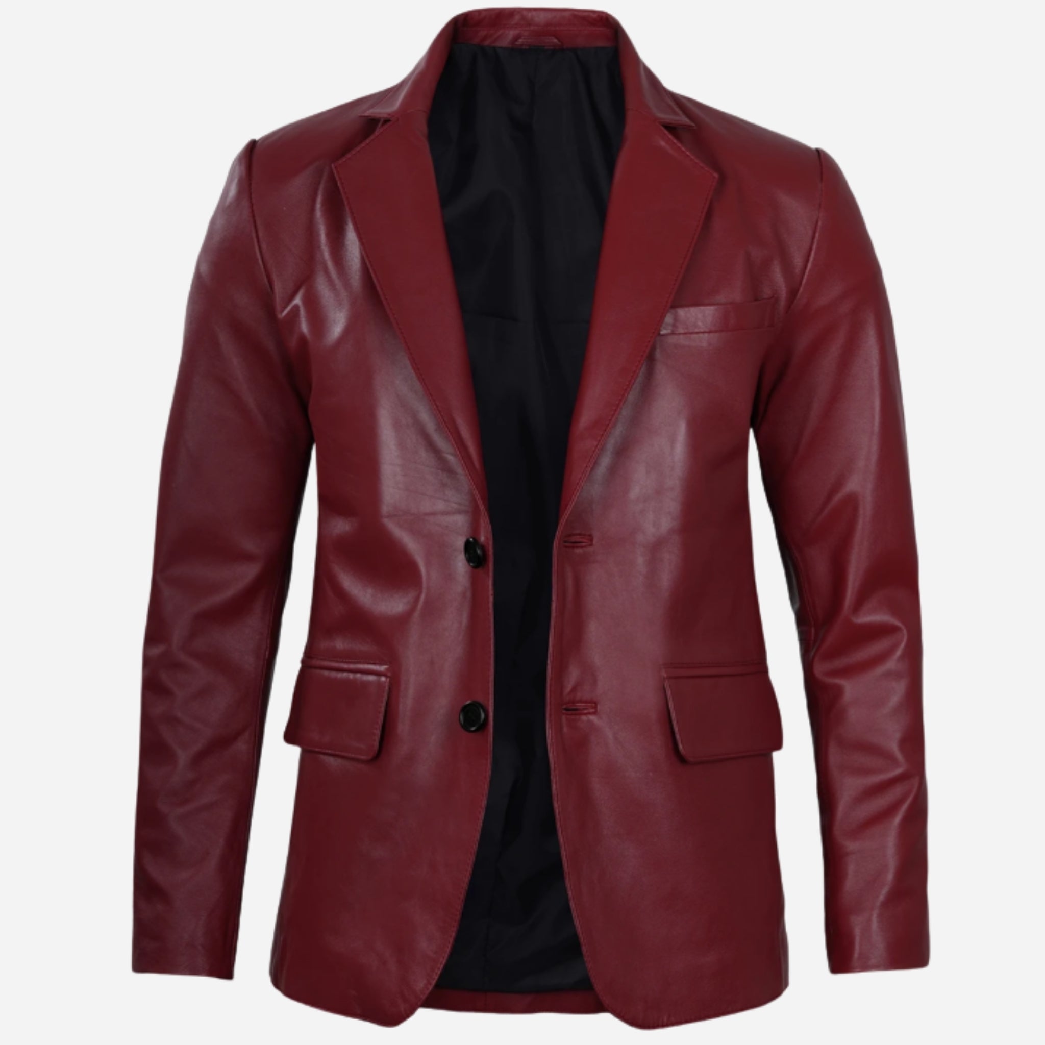 Men's Notch Lapel Maroon Leather Blazer – Two Button Verified Leather