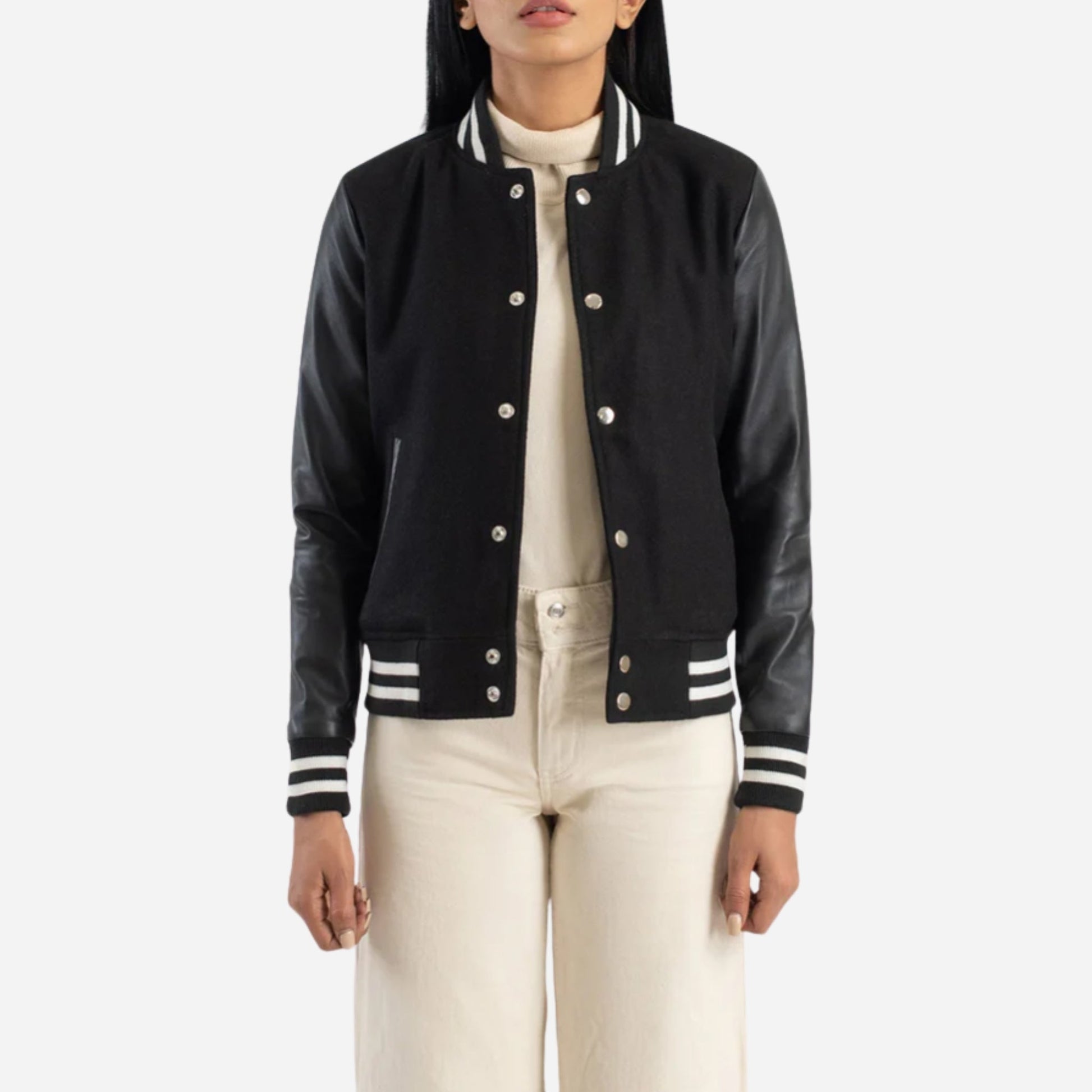Black Hybrid Varsity Jacket Verified Leather