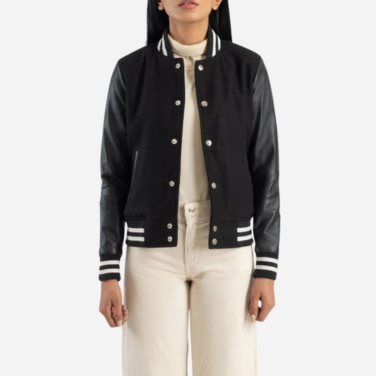 Black Hybrid Varsity Jacket Verified Leather