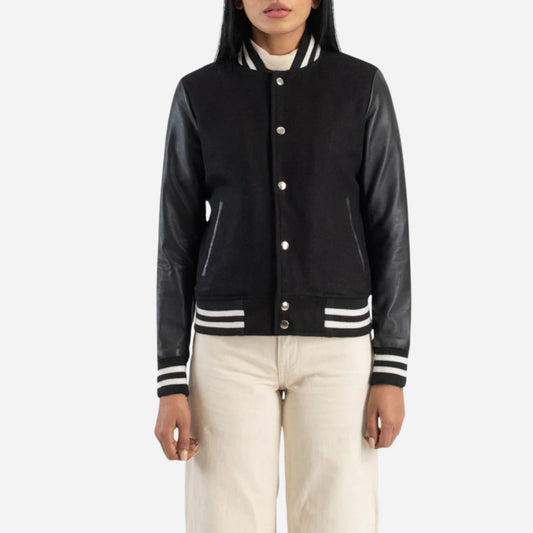 Black Hybrid Varsity Jacket Verified Leather