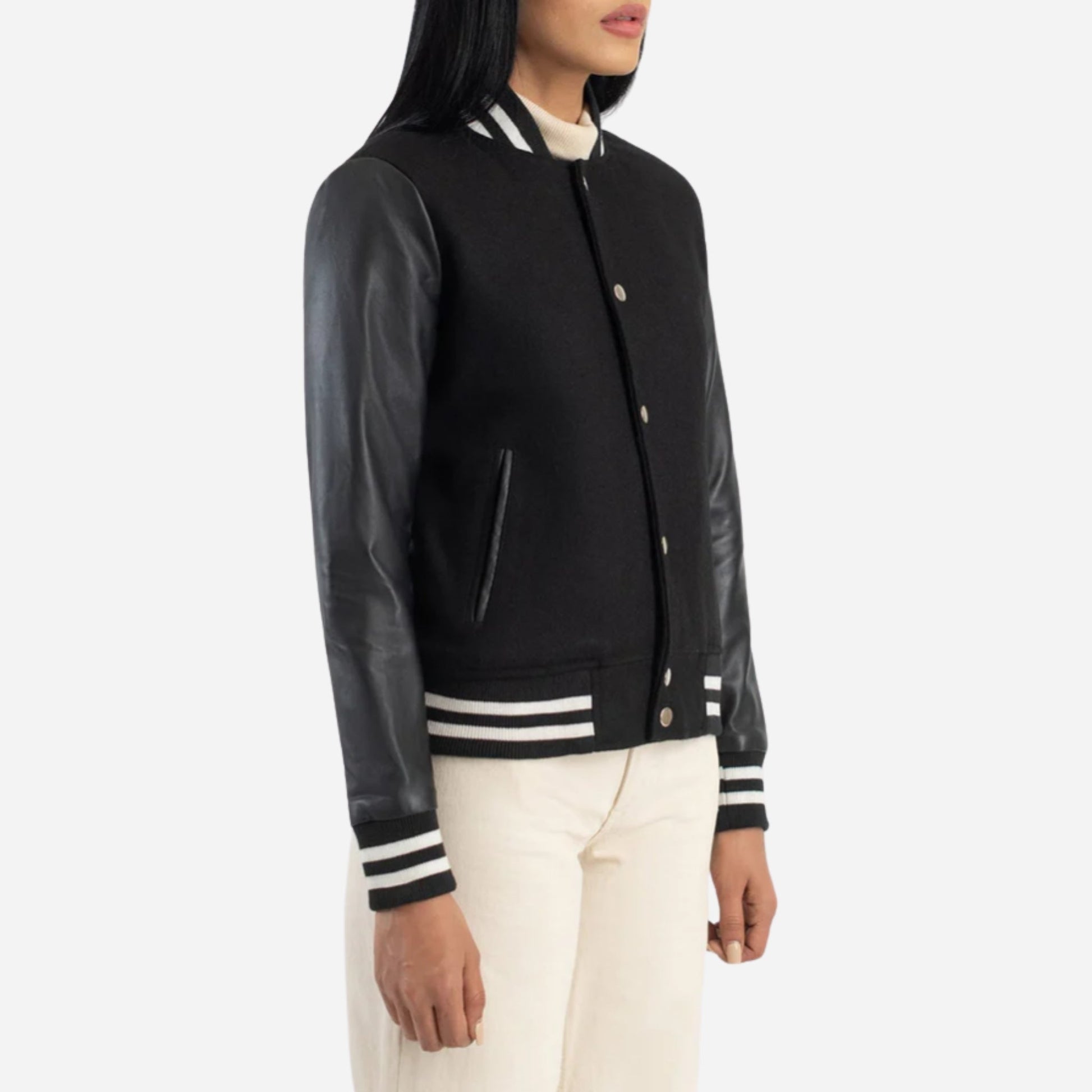Black Hybrid Varsity Jacket Verified Leather