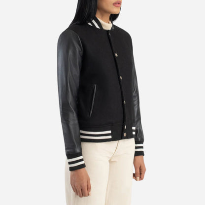 Black Hybrid Varsity Jacket Verified Leather