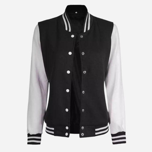 Women’s White and Black Varsity Jacket Verified Leather