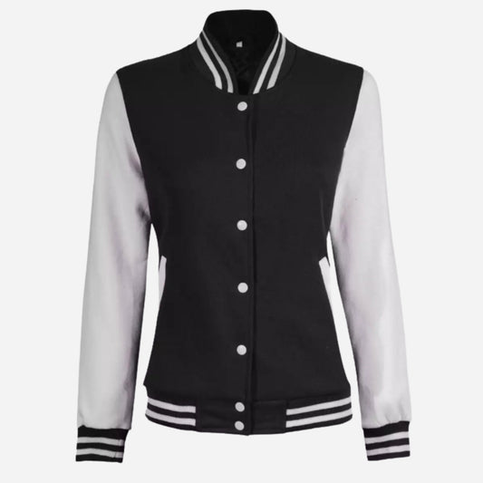Women’s White and Black Varsity Jacket Verified Leather