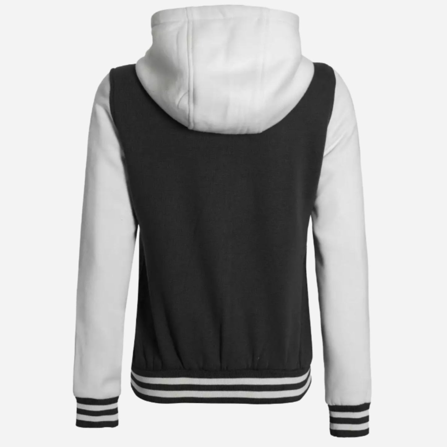 Women's Black and White Hooded Varsity Jacket Verified Leather