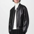 Black Zip Up Bomber Leather Jacket for Men