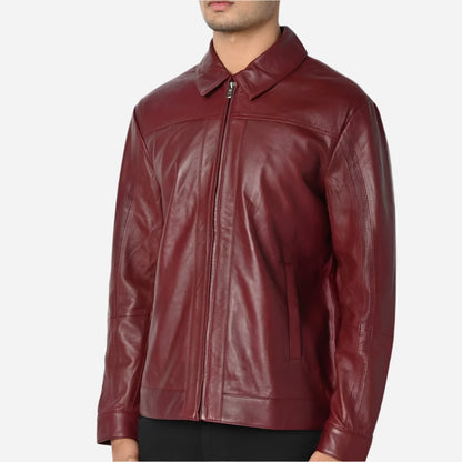 Mens Plain Red Leather Jacket