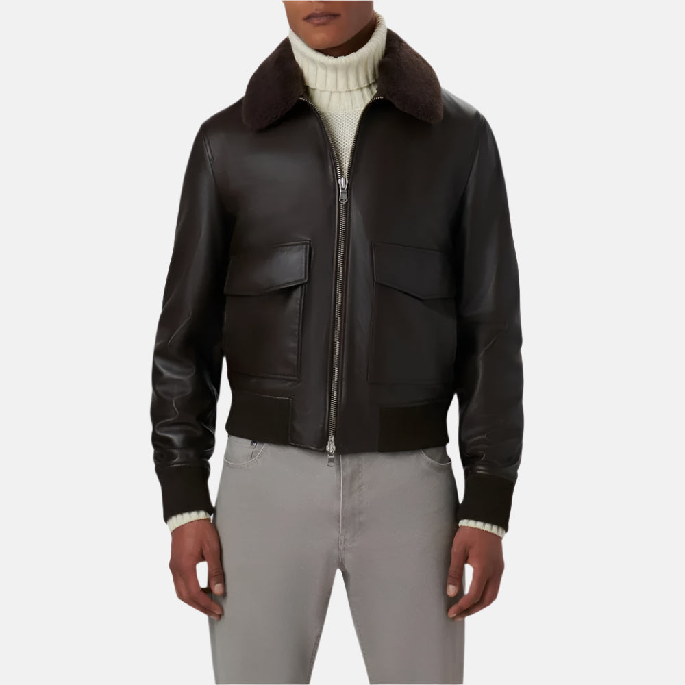 Chocolate Brown Real Leather Biker Jacket