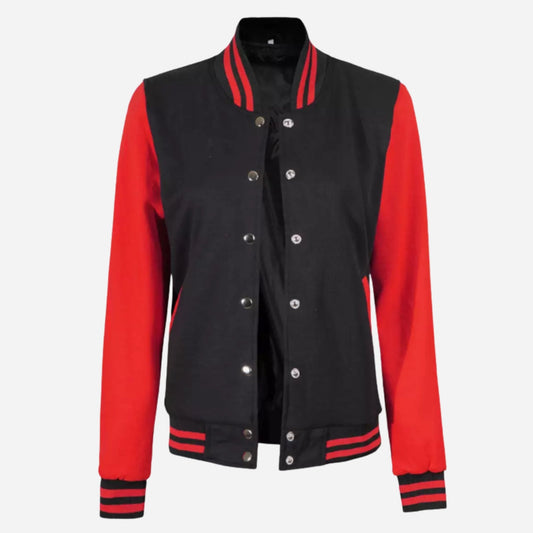 Women's Black and Red Varsity Jacket Verified Leather