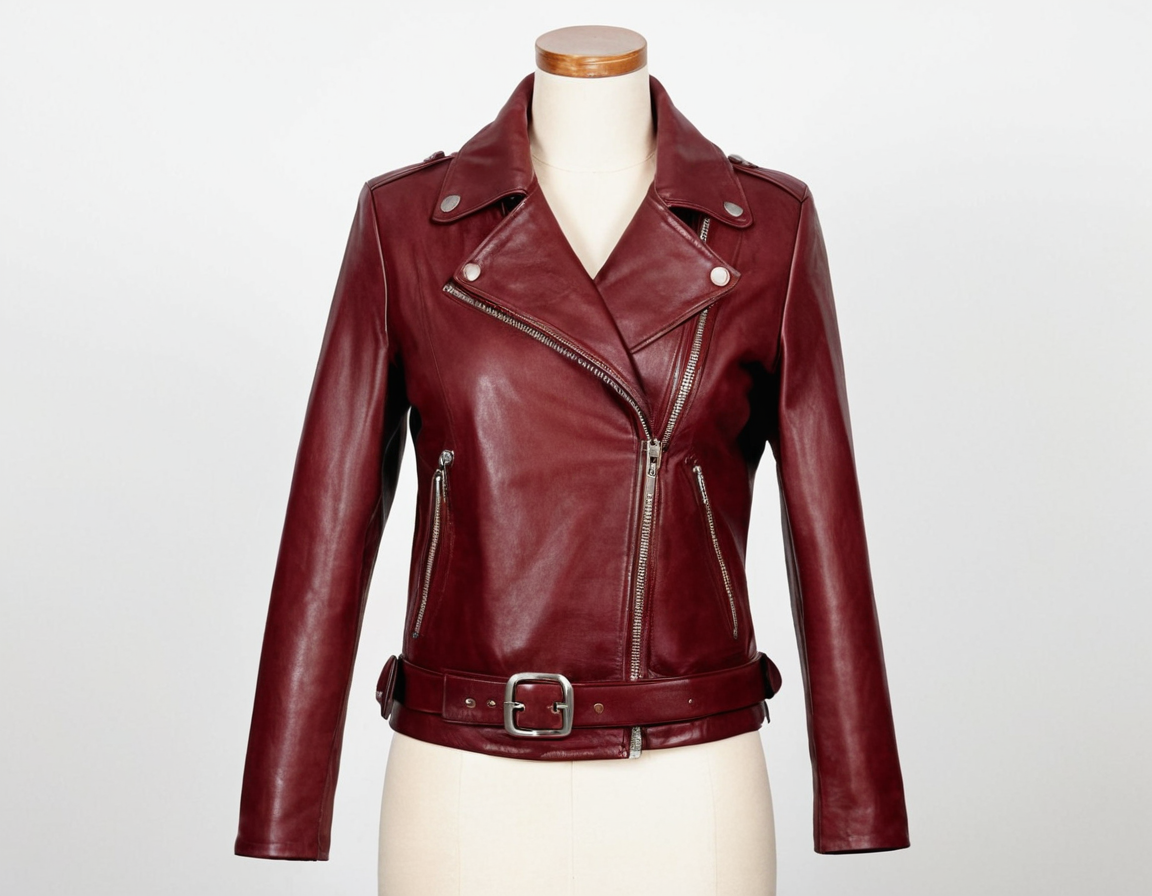 Womens Maroon Leather Asymmetrical Jacket Verified Leather