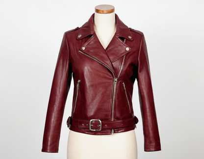 Womens Maroon Leather Asymmetrical Jacket Verified Leather