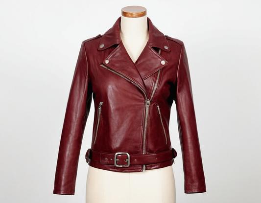 Womens Maroon Leather Asymmetrical Jacket Verified Leather
