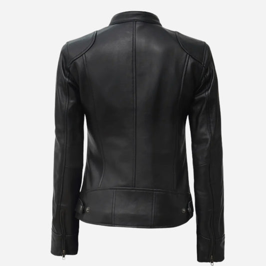 Womens Tall Black Cafe Racer Leather Jacket