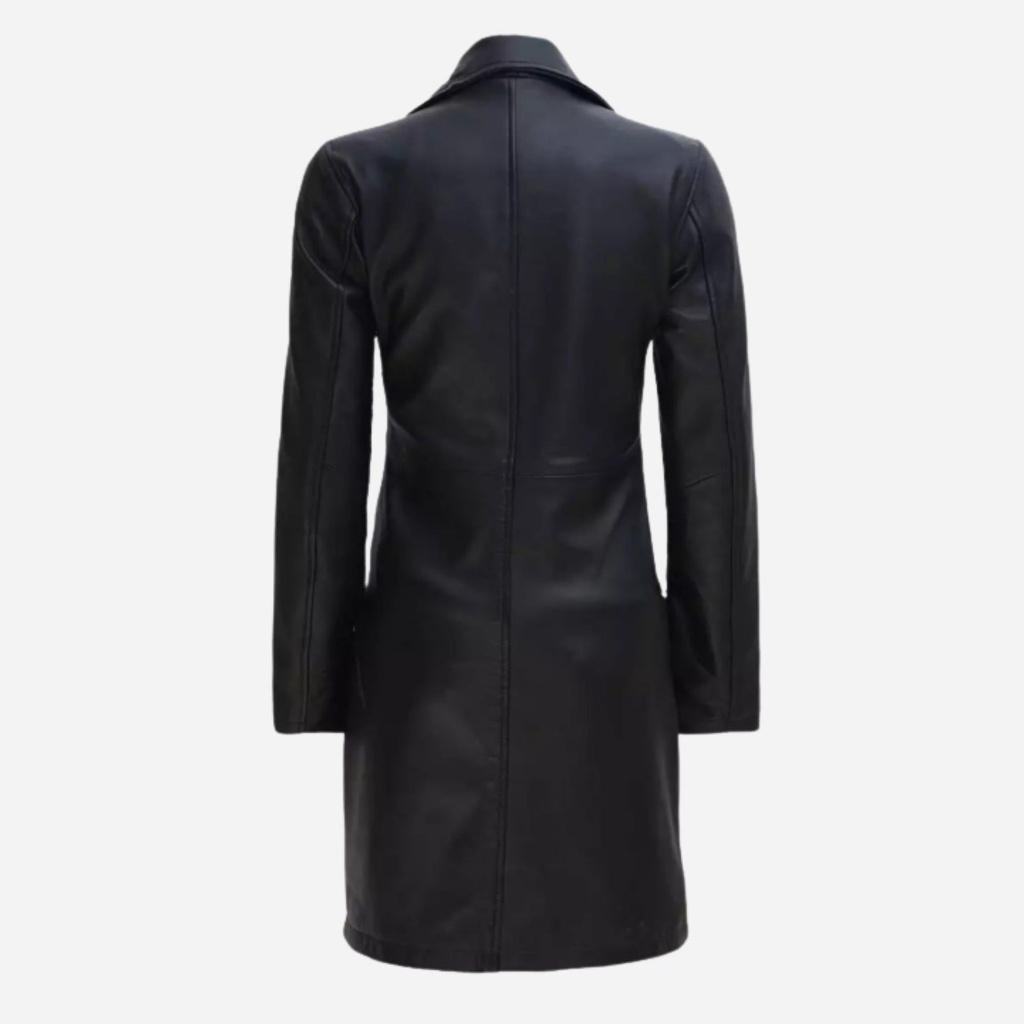 Women's Tall Black Wide Collar 3/4 Length Leather Coat Verified Leather