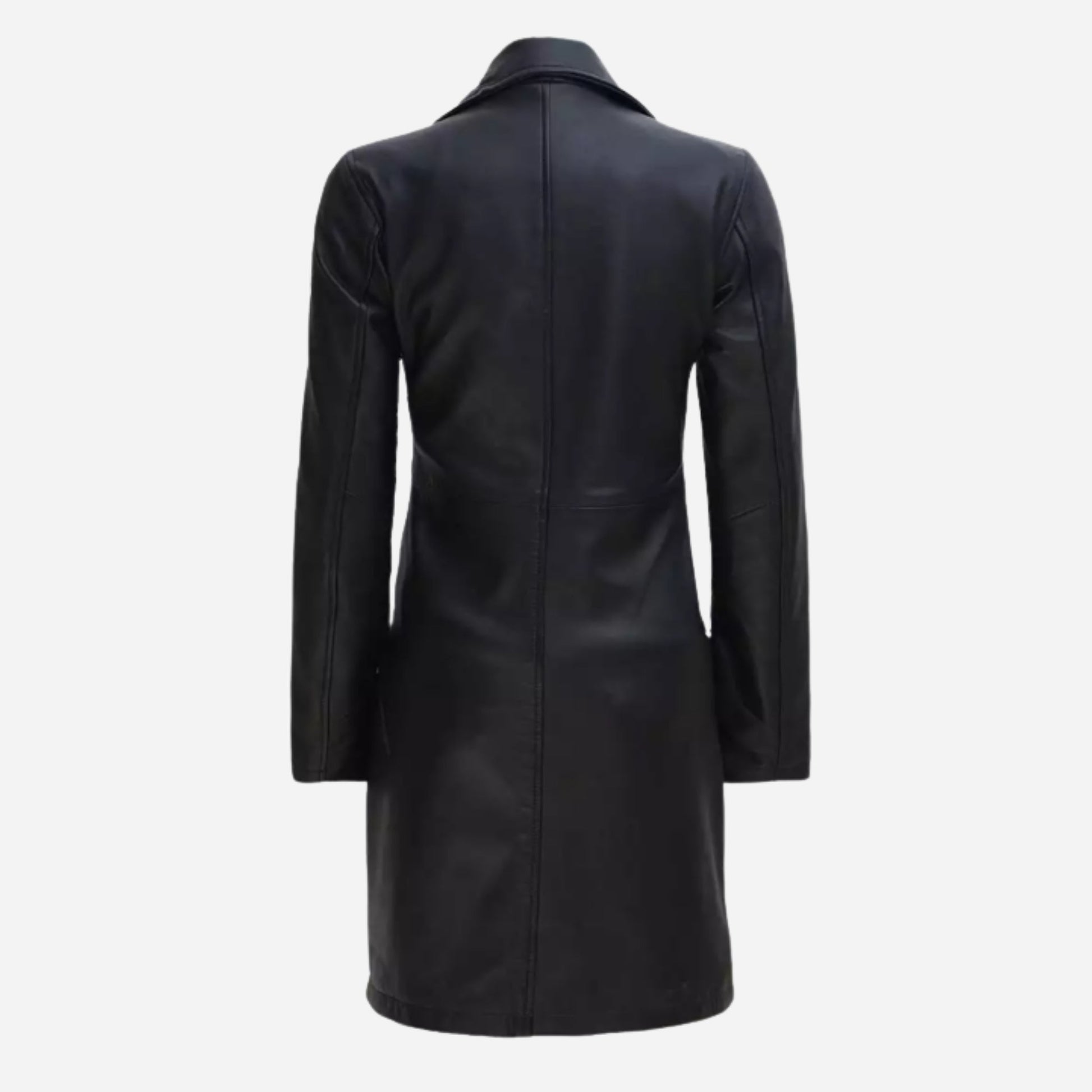 Women's Tall Black Wide Collar 3/4 Length Leather Coat Verified Leather