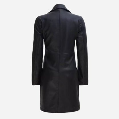 Women's Tall Black Wide Collar 3/4 Length Leather Coat Verified Leather