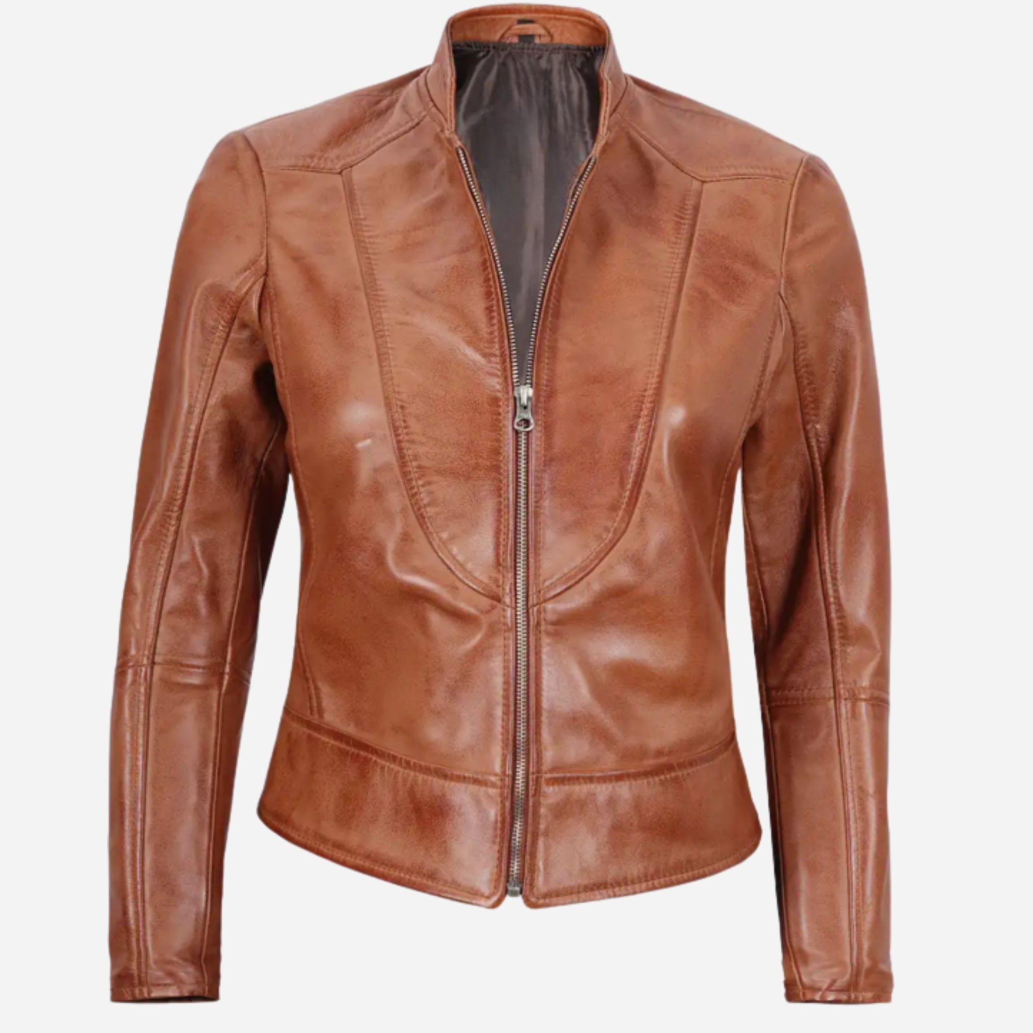Womens Tall Biker Tan Leather Jacket Verified Leather
