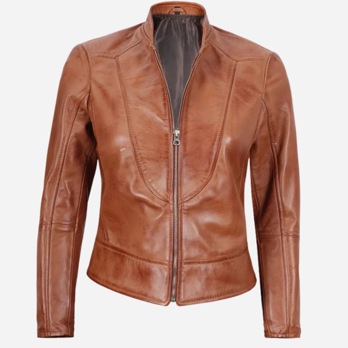 Womens Tall Biker Tan Leather Jacket Verified Leather