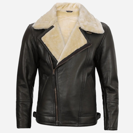Men's Dark Brown Shearling Moto Leather Jacket