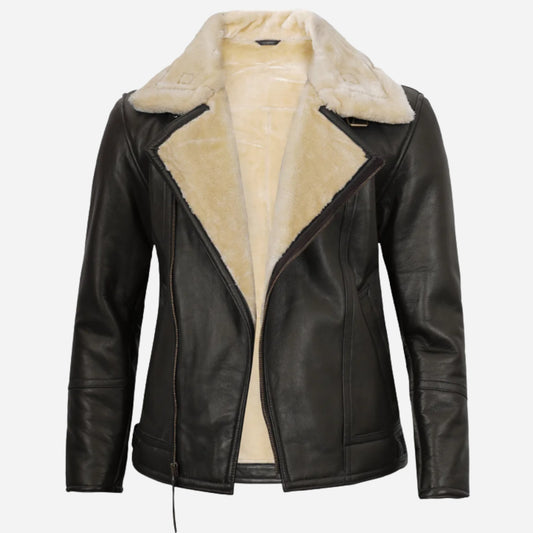 Men's Dark Brown Shearling Moto Leather Jacket