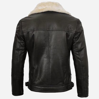 Men's Dark Brown Shearling Moto Leather Jacket