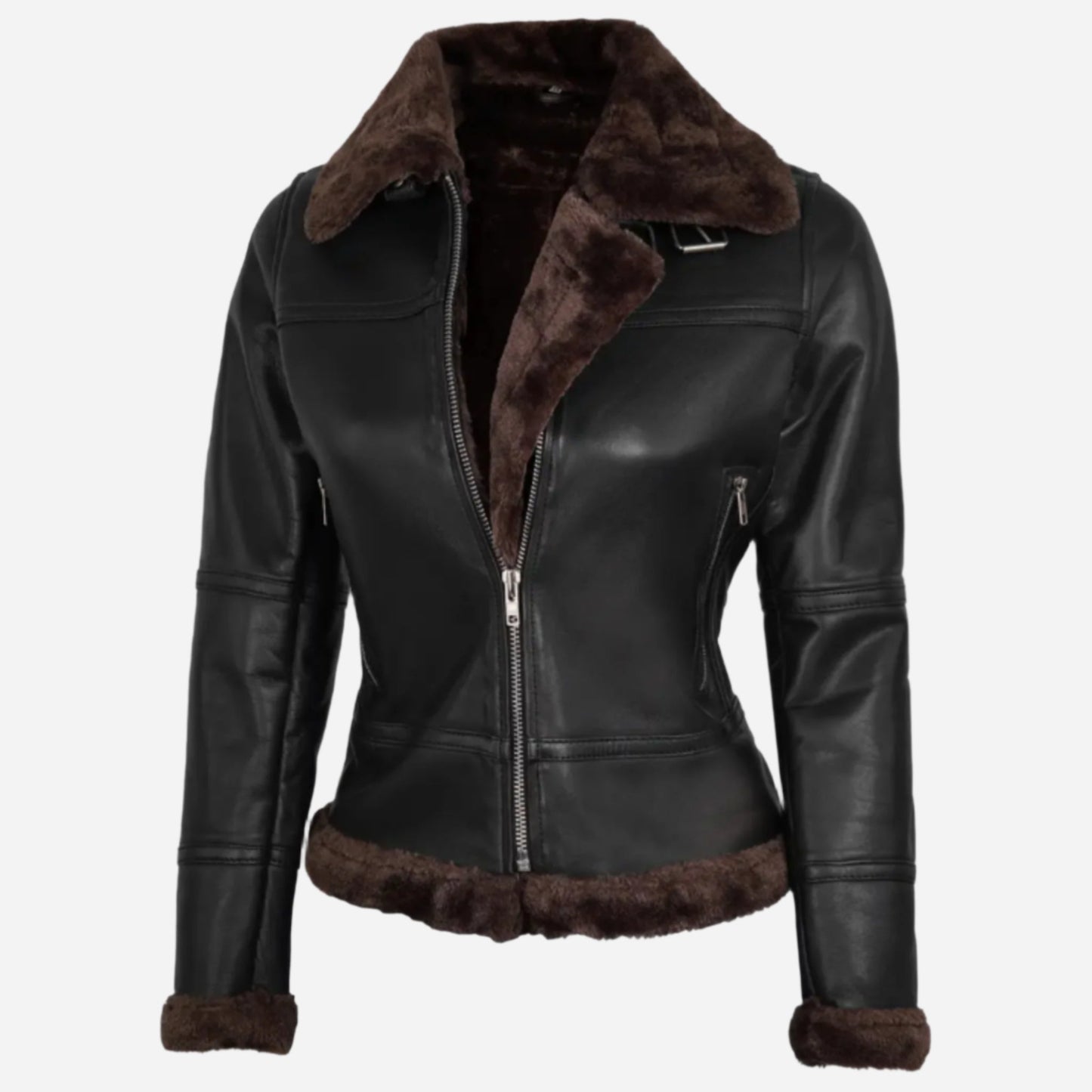 Womens Dark Brown Shearling Leather Bomber Jacket Verified Leather